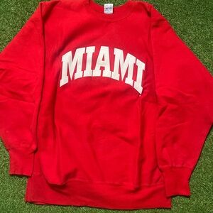 Champion Red and White Crewneck Sweater